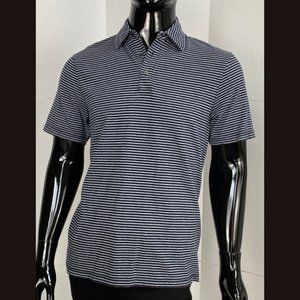 Michael Kors Navy and Beige Stripe Classic Soft Short Sleeve Polo Shirt sz M